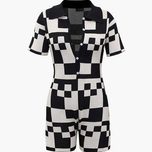 Checkerboard Knit Romper